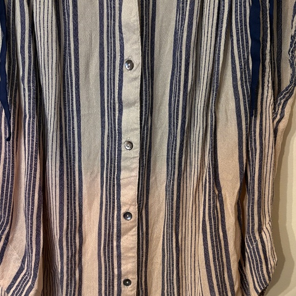 Free People Navy and Beige Striped Button-Down Top - Picture 2 of 7